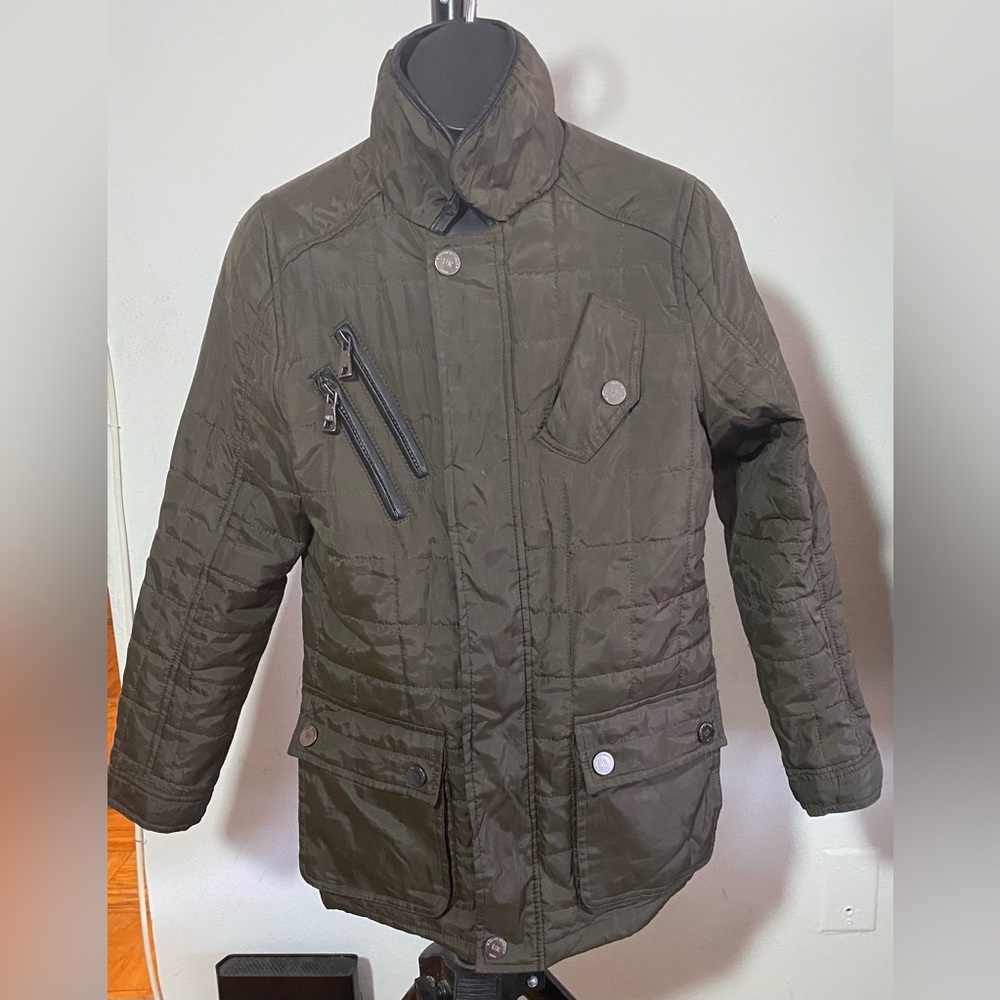 Urban Republic Kids Olive Green Quilted Jacket With Faux Leather Trim Size 10/12